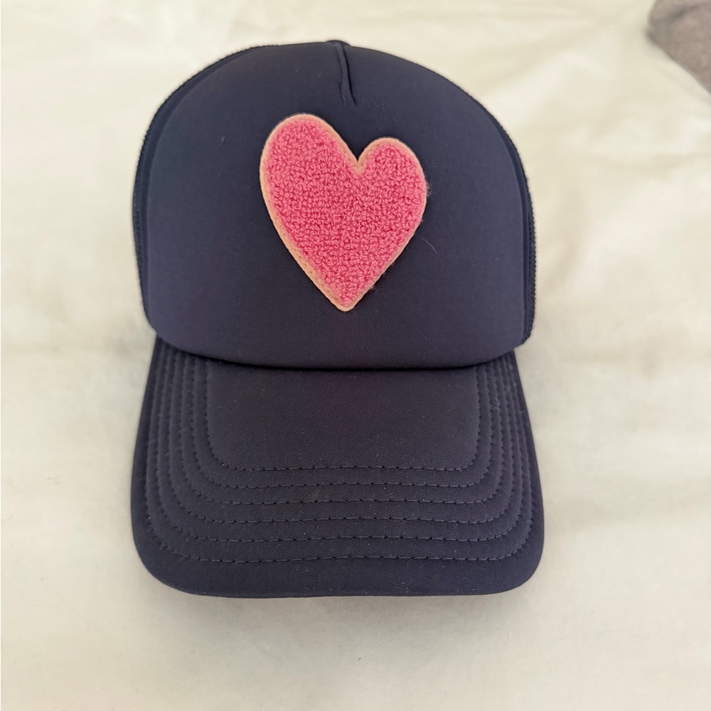 Kerri Rosenthal Navy Trucker Hat with Pink Heart